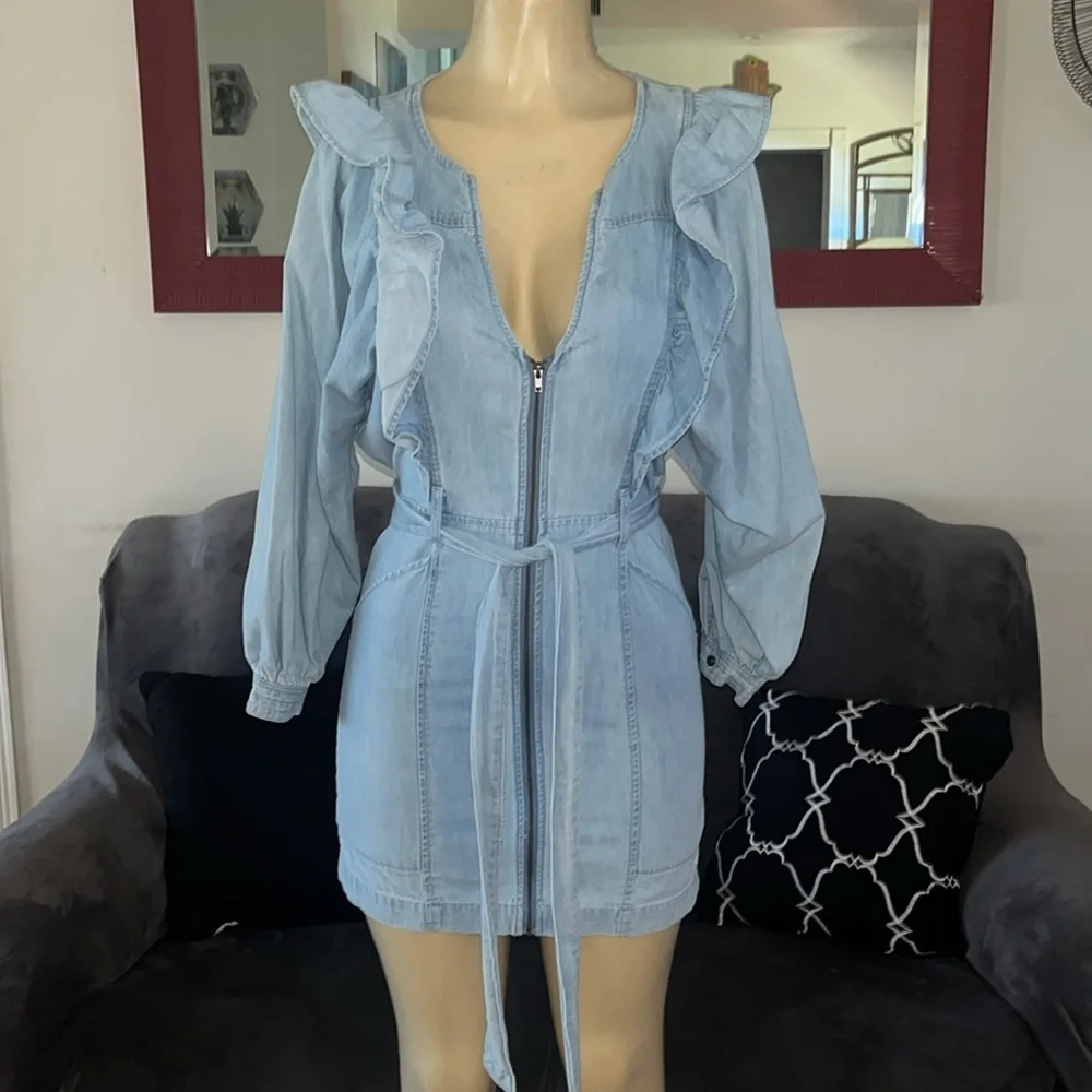 Free People Imogene Denim Mini Dress Size - Picture 5 of 13